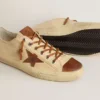 Zapatillas V-Star para hombre en lona color crema con estrella de piel color tabaco