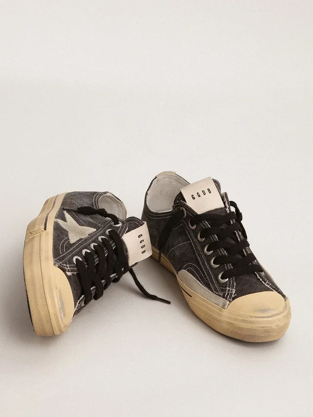 Zapatillas V-Star para hombre en lona negra con estrella y talón en gris hielo