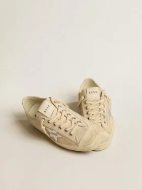 Zapatillas V-Star para mujer en ante color perla con estrella de piel metalizada plateada