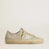 Zapatillas V-Star para mujer en ante gris hielo con estrella de piel blanca y bordado floral