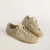 Zapatillas V-Star para mujer en ante gris hielo con estrella de piel blanca y bordado floral