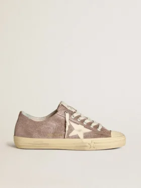 Zapatillas V-Star para mujer en ante metalizado marrón claro con estrella de piel color crema