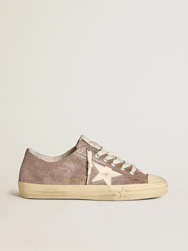 Zapatillas V-Star para mujer en ante metalizado marrón claro con estrella de piel color crema