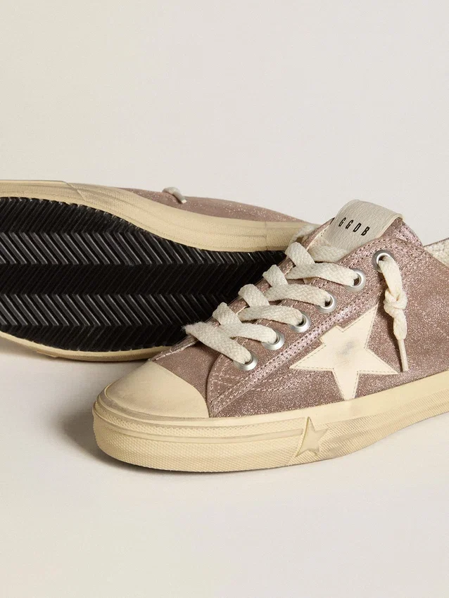 Zapatillas V-Star para mujer en ante metalizado marrón claro con estrella de piel color crema
