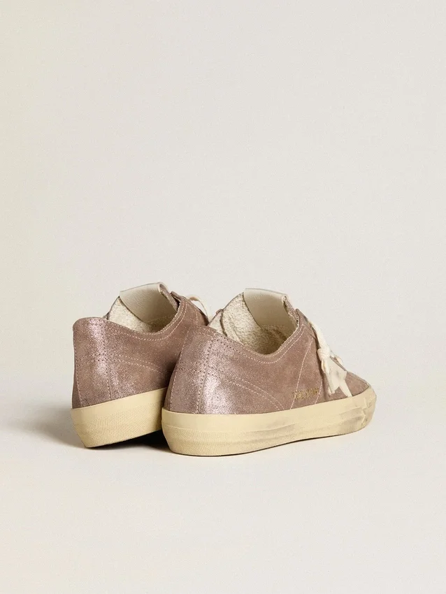 Zapatillas V-Star para mujer en ante metalizado marrón claro con estrella de piel color crema