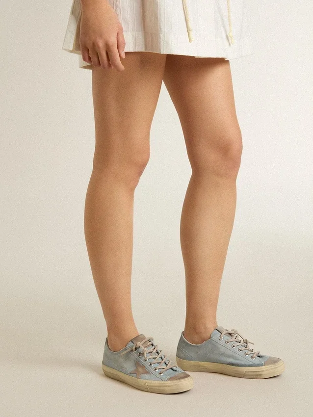 Zapatillas V-Star para mujer en lona azul claro con estrella de piel gris paloma