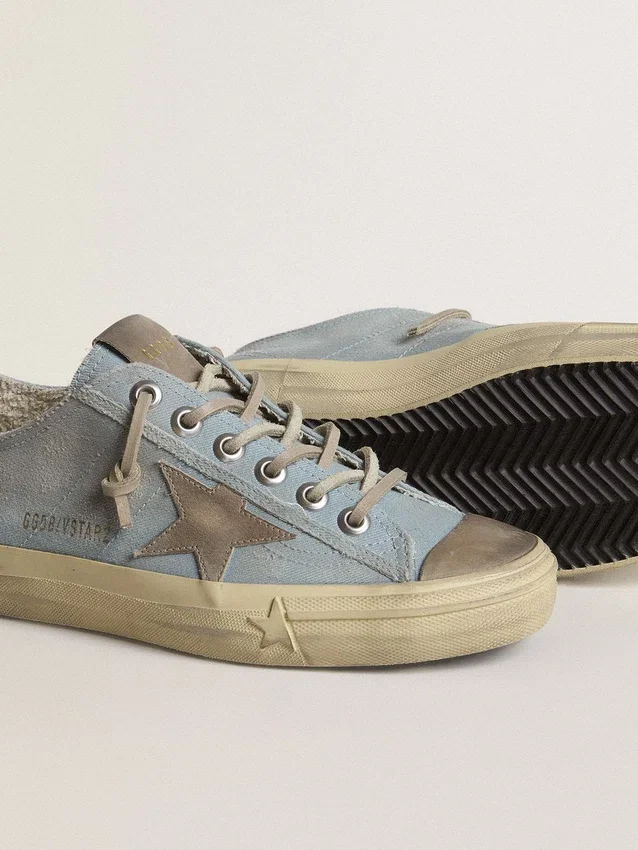 Zapatillas V-Star para mujer en lona azul claro con estrella de piel gris paloma
