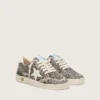 Zapatillas «Young Ball Star» en piel de potro con estampado de leopardo en blanco y negro y estrella de cuero color crema