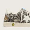 Zapatillas «Young Ball Star» en piel de potro con estampado de leopardo en blanco y negro y estrella de cuero color crema