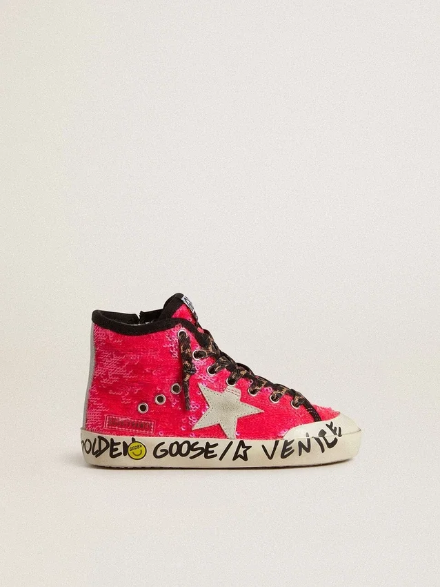 Zapatillas Young Francy con lentejuelas, estrella de ante gris hielo y cordones con estampado animal
