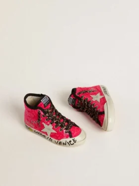 Zapatillas Young Francy con lentejuelas, estrella de ante gris hielo y cordones con estampado animal