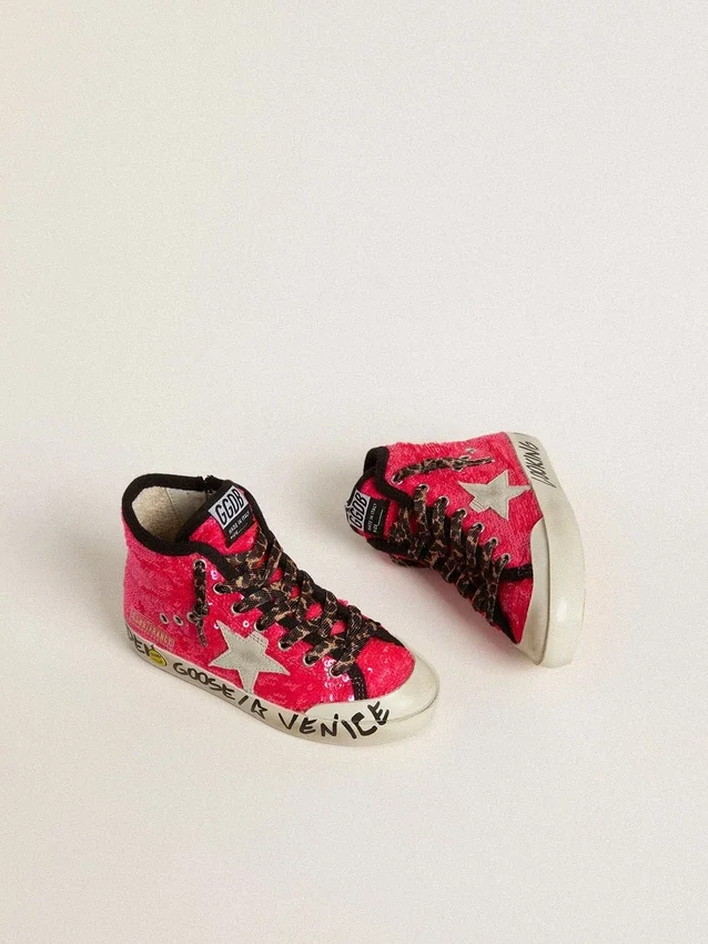 Zapatillas Young Francy con lentejuelas, estrella de ante gris hielo y cordones con estampado animal