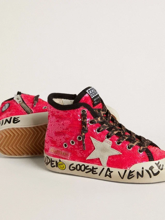 Zapatillas Young Francy con lentejuelas, estrella de ante gris hielo y cordones con estampado animal