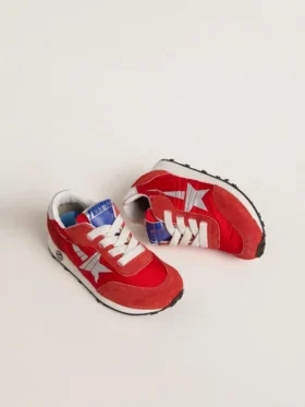 Zapatillas Young Marathon de nailon rojo con estrella estampada y lengüeta de cuero en el talón
