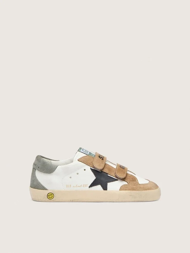 Zapatillas «Young Old School» con estrella de piel negra e inserciones de ante beige y verde