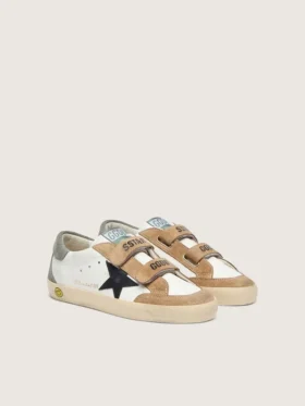 Zapatillas «Young Old School» con estrella de piel negra e inserciones de ante beige y verde