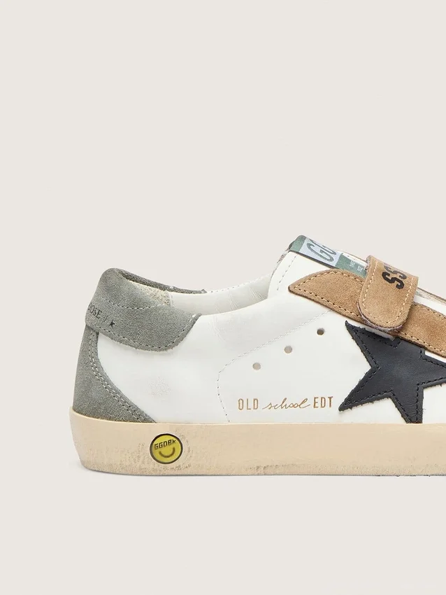 Zapatillas «Young Old School» con estrella de piel negra e inserciones de ante beige y verde