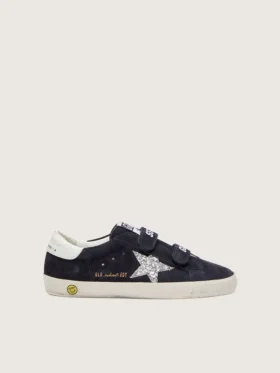 Zapatillas «Young Old School» de ante azul con estrella plateada brillante y lengüeta de cuero blanco en el talón