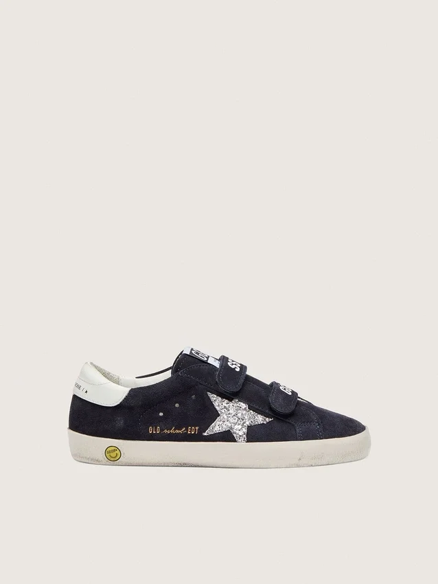 Zapatillas «Young Old School» de ante azul con estrella plateada brillante y lengüeta de cuero blanco en el talón