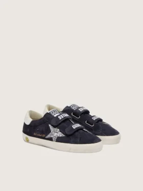 Zapatillas «Young Old School» de ante azul con estrella plateada brillante y lengüeta de cuero blanco en el talón