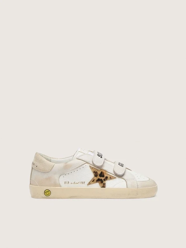 Zapatillas «Young Old School» de napa con estrella de piel de potro con estampado de leopardo e inserciones de piel