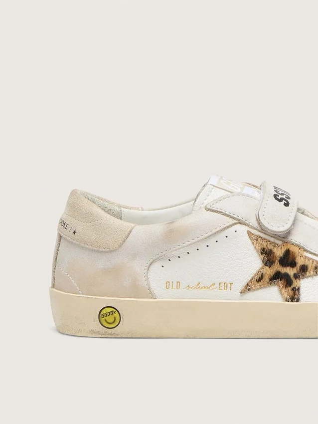 Zapatillas «Young Old School» de napa con estrella de piel de potro con estampado de leopardo e inserciones de piel