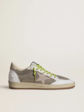 Zapatos «Ball Star» para hombre en ante gris con estrella de ante rosa antiguo y lengüeta del talón de piel beige