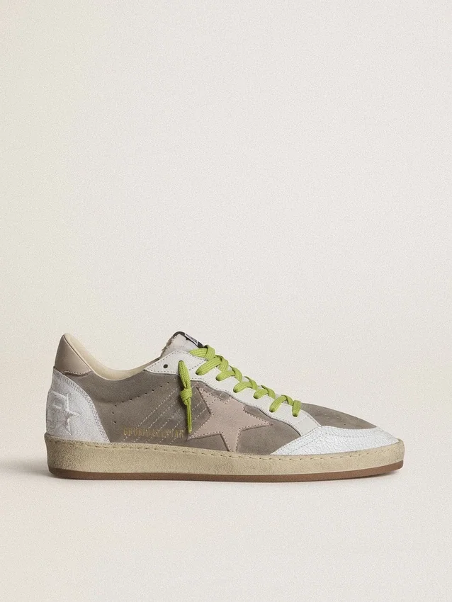 Zapatos «Ball Star» para hombre en ante gris con estrella de ante rosa antiguo y lengüeta del talón de piel beige