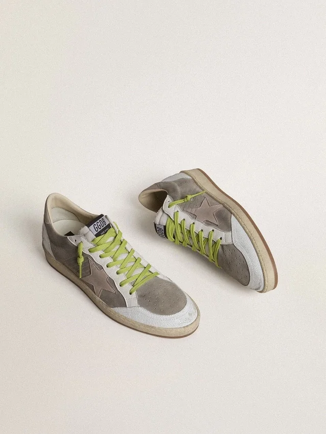 Zapatos «Ball Star» para hombre en ante gris con estrella de ante rosa antiguo y lengüeta del talón de piel beige