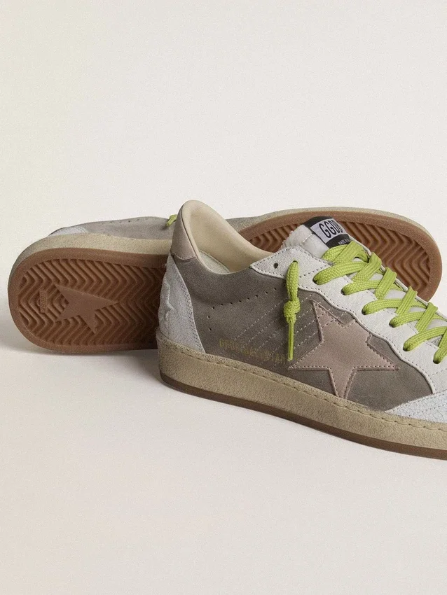 Zapatos «Ball Star» para hombre en ante gris con estrella de ante rosa antiguo y lengüeta del talón de piel beige