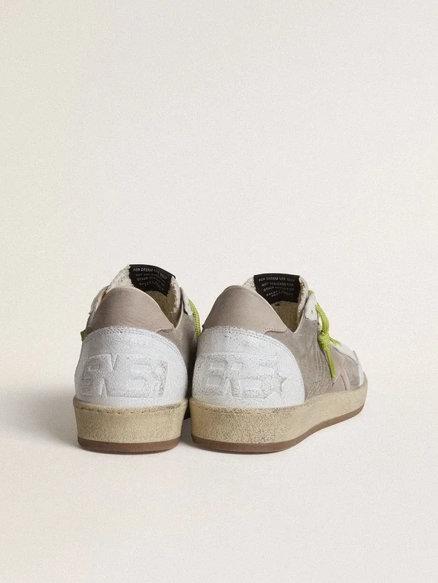 Zapatos «Ball Star» para hombre en ante gris con estrella de ante rosa antiguo y lengüeta del talón de piel beige