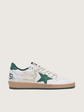 Zapatos Ball Star para mujer en piel napa blanca con estrella y lengüeta del talón de piel verde