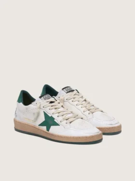 Zapatos Ball Star para mujer en piel napa blanca con estrella y lengüeta del talón de piel verde