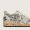 Zapatos de mujer «Ball Star» en purpurina plateada con inserciones de ante gris hielo