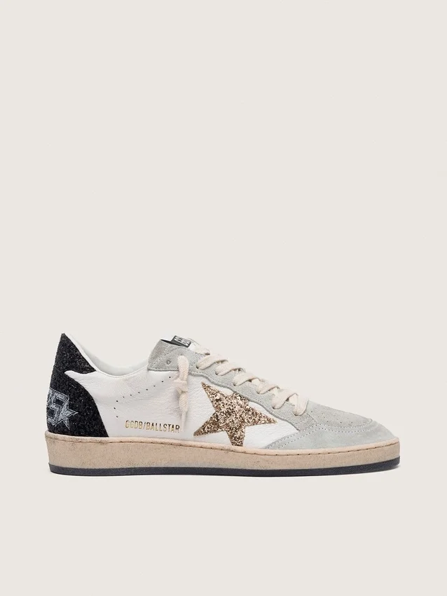 Zapatos de salón «Ball Star» para mujer en napa y ante con estrella de purpurina y lengüeta del tacón negra