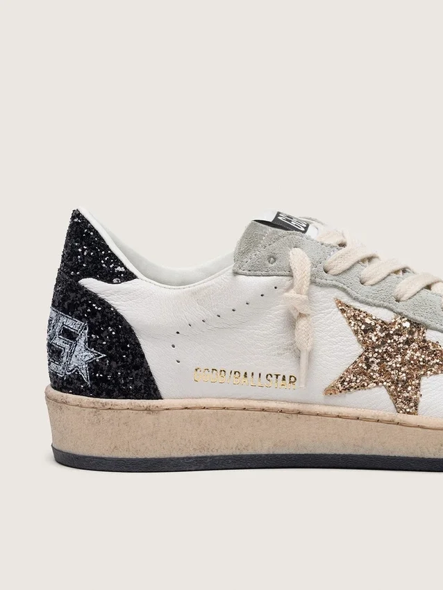 Zapatos de salón «Ball Star» para mujer en napa y ante con estrella de purpurina y lengüeta del tacón negra