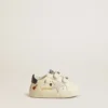 Zapatos escolares para bebé en piel napa con estampado musical y estrella de ante blanco