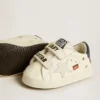 Zapatos escolares para bebé en piel napa con estampado musical y estrella de ante blanco