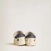 Zapatos escolares para bebé en piel napa con estampado musical y estrella de ante blanco