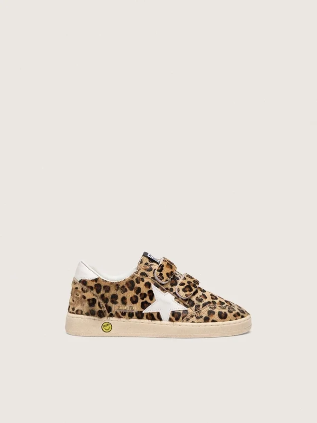 Zapatos «Junior Ball Star» de piel de potro con estampado de leopardo, estrella de cuero blanco y lengüeta en el talón