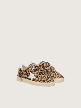 Zapatos «Junior Ball Star» de piel de potro con estampado de leopardo, estrella de cuero blanco y lengüeta en el talón
