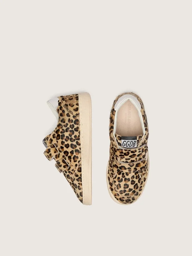 Zapatos «Junior Ball Star» de piel de potro con estampado de leopardo, estrella de cuero blanco y lengüeta en el talón