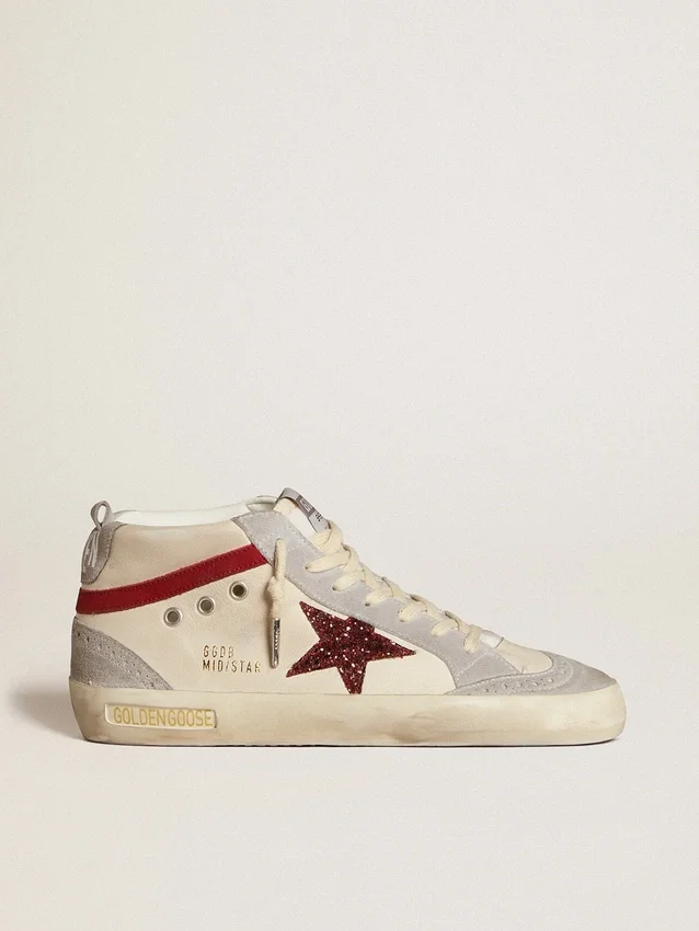 Zapatos Mid Star para mujer en piel con estrella brillante y detalle en nubuck rojo