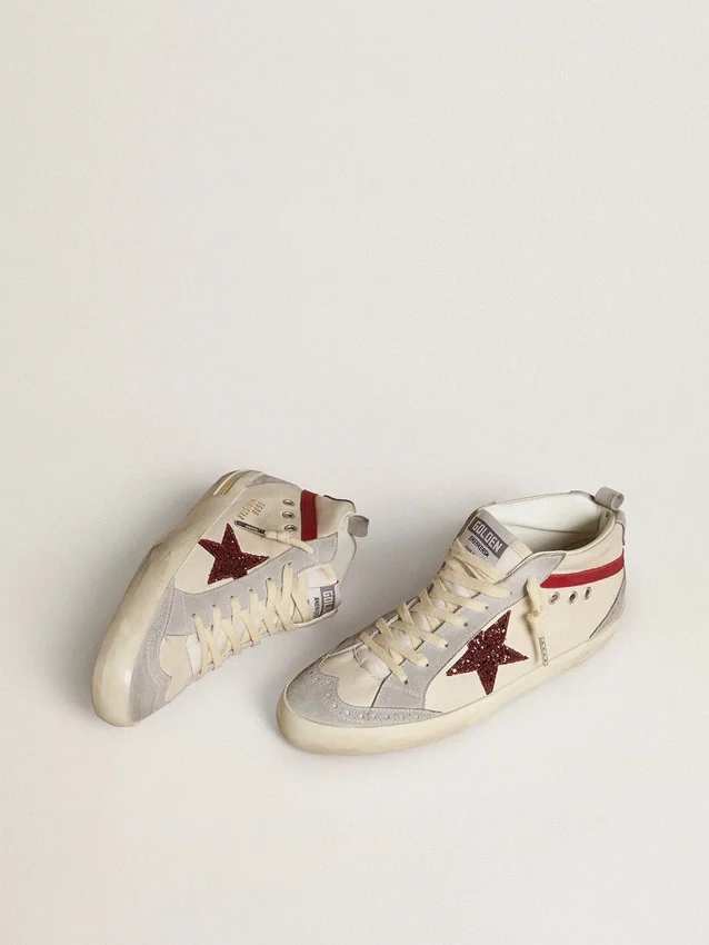 Zapatos Mid Star para mujer en piel con estrella brillante y detalle en nubuck rojo