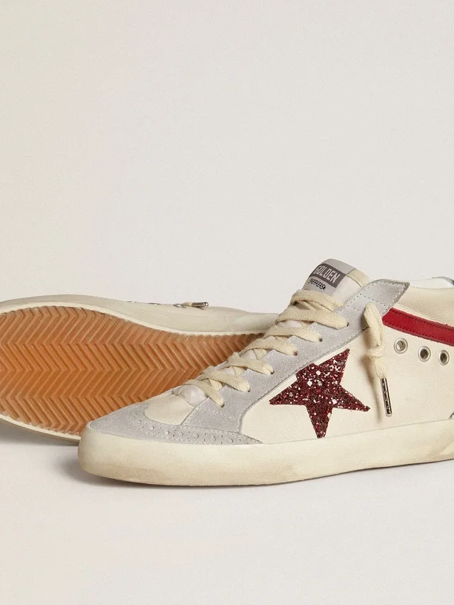 Zapatos Mid Star para mujer en piel con estrella brillante y detalle en nubuck rojo