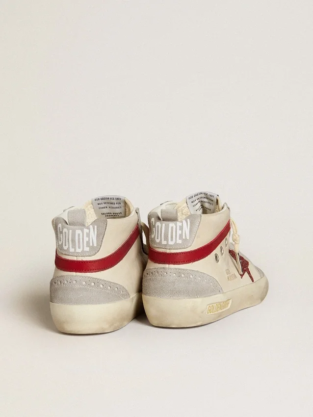 Zapatos Mid Star para mujer en piel con estrella brillante y detalle en nubuck rojo