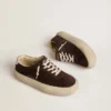 Zapatos Space-Star para hombre en ante marrón oscuro con lengüeta del talón plateada metalizada