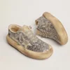 Zapatos Space-Star para mujer en purpurina plateada con forro de piel de oveja