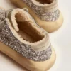 Zapatos Space-Star para mujer en purpurina plateada con forro de piel de oveja