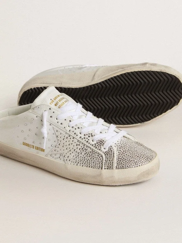 Zapatos Super-Star Sabot LTD para mujer con estrella de ante gris y cristales Swarovski